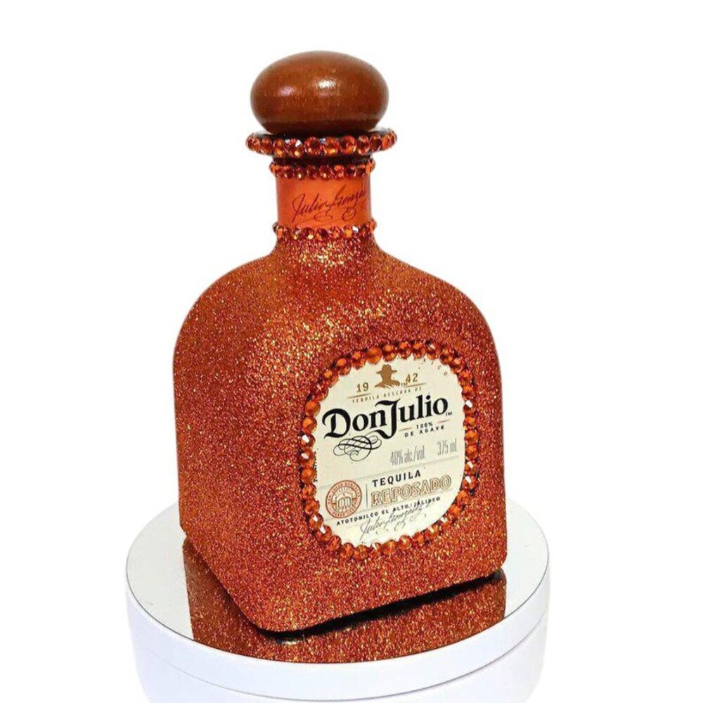 Don Julio Reposado Orange Glitter Rhinestone Bling 375ml Empty Tequila Bottle